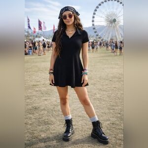 JTM by See You Monday Black Ribbed Collared Mini Dress – Women’s XL